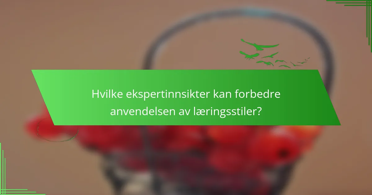 Hvilke ekspertinnsikter kan forbedre anvendelsen av læringsstiler?